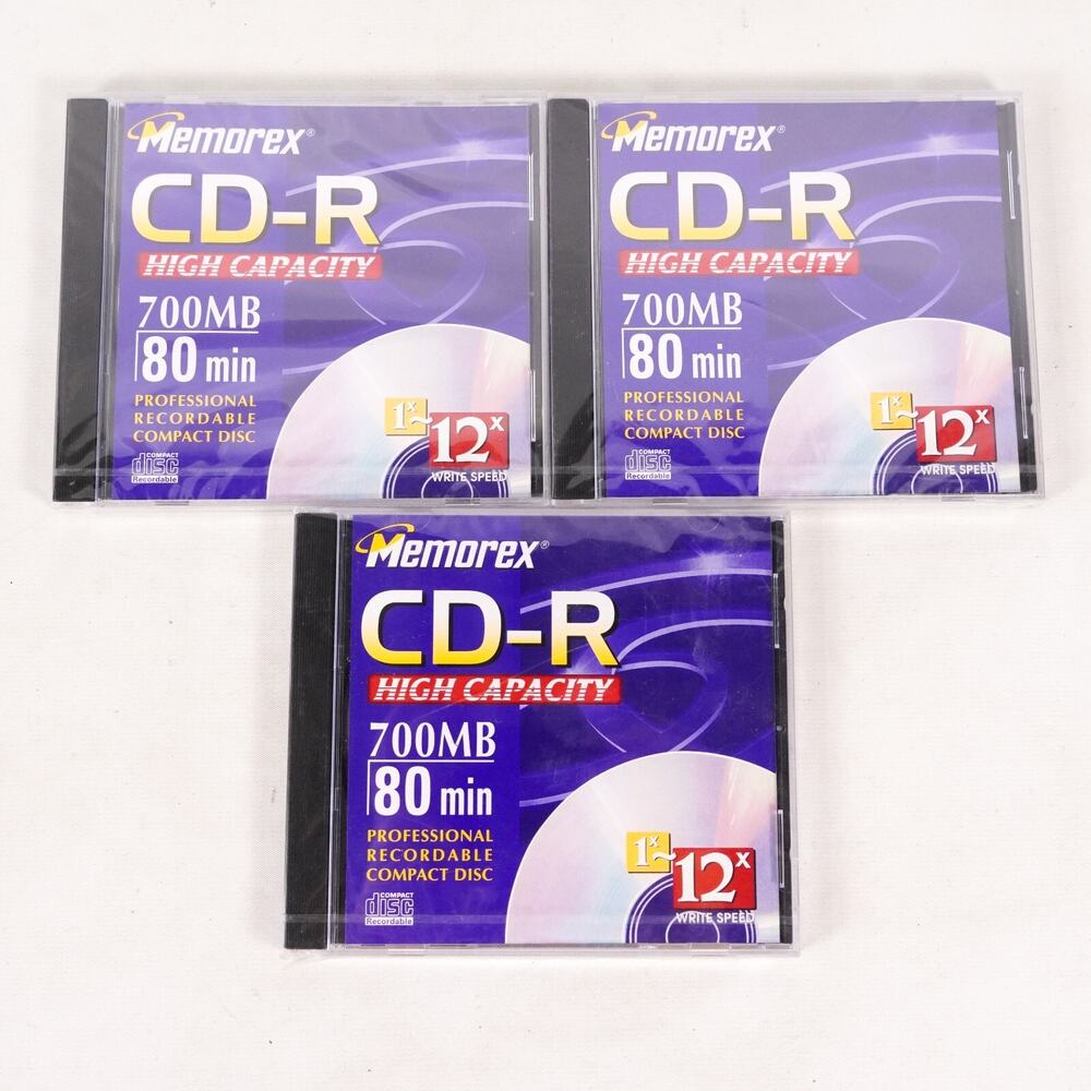 Memorex CD-R High Capacity 700MB 80 Min Compact Discs 700 Megabyte x3 NEW Sealed